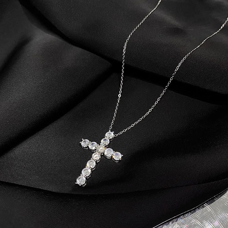 S925 Sterling Silver Pendant Cross Necklace with Cubic Zirconia Casual Style