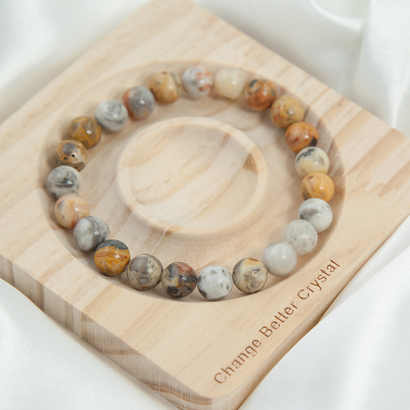 Crazy lace agate Bracelet for Women Natural Gemstone Round Stone Crystal Beads for Beaded Elastic Bracelet