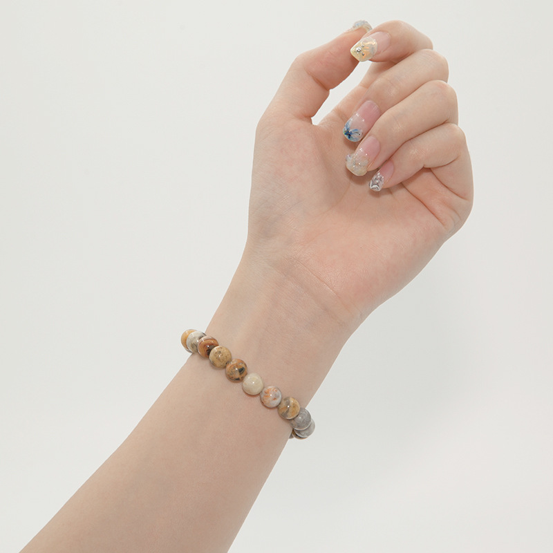 Crazy lace agate Bracelet for Women Natural Gemstone Round Stone Crystal Beads for Beaded Elastic Bracelet
