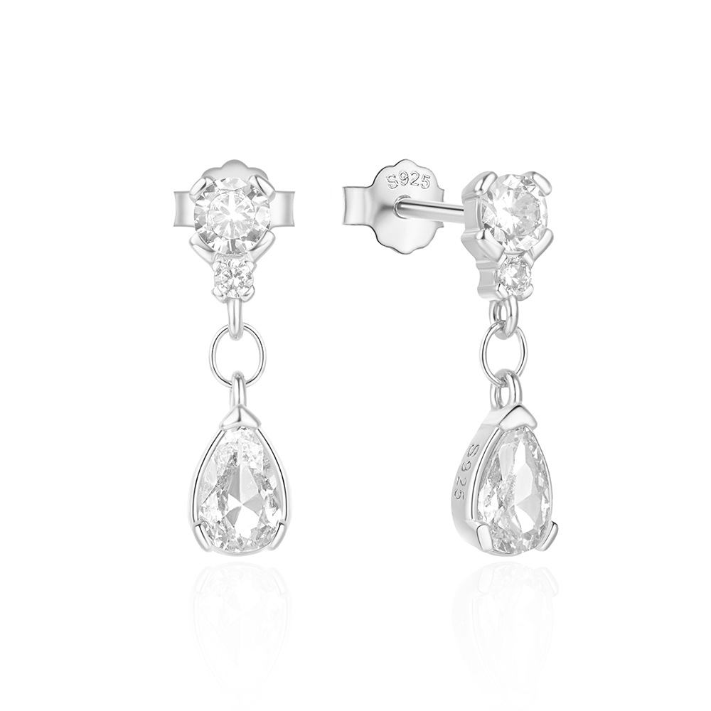 S925 Sterling Silver Drop Earrings with CZ Simple Design for Women