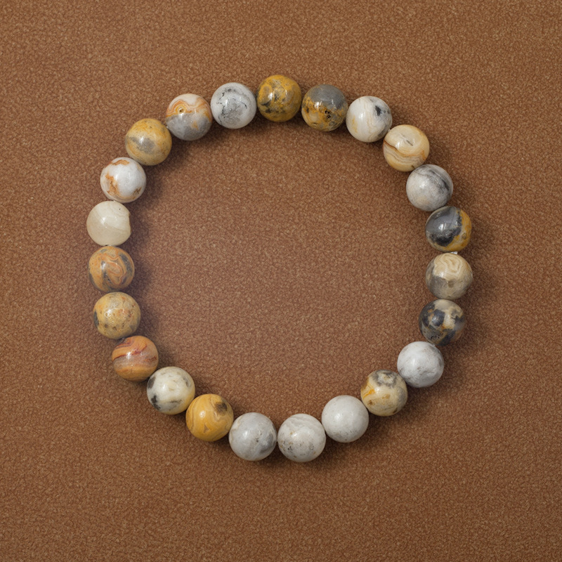 Crazy lace agate Bracelet for Women Natural Gemstone Round Stone Crystal Beads for Beaded Elastic Bracelet