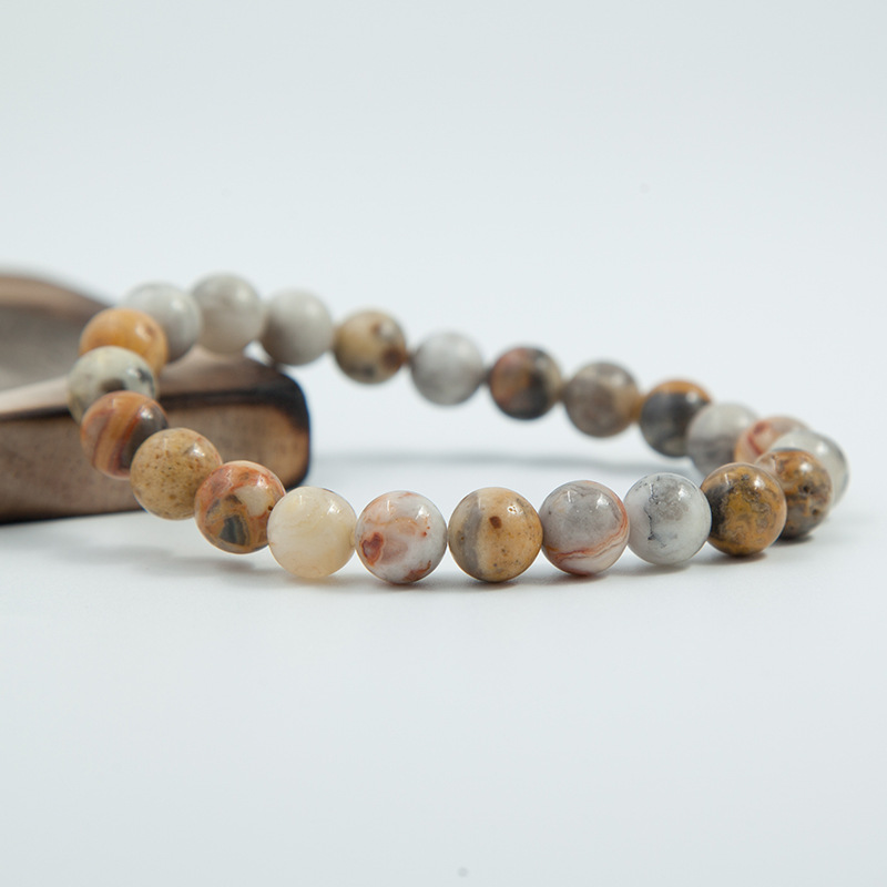 Crazy lace agate Bracelet for Women Natural Gemstone Round Stone Crystal Beads for Beaded Elastic Bracelet