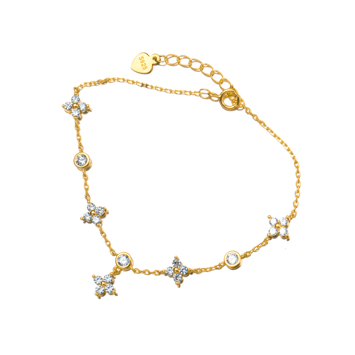 Fashion S925 Sterling Silver Bracelet Jewelry Elegant Flower Design Best Gift for Women