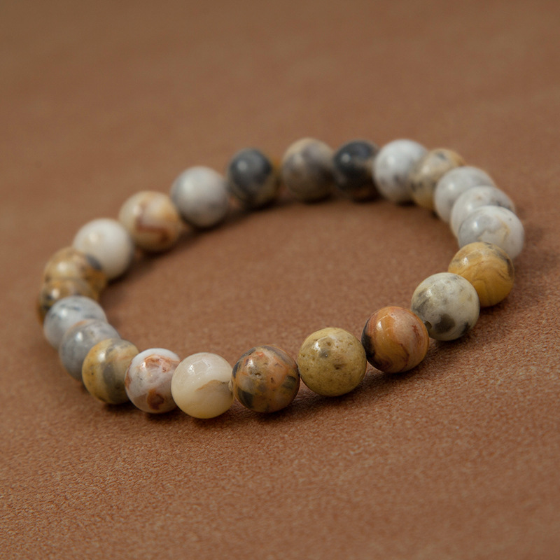 Crazy lace agate Bracelet for Women Natural Gemstone Round Stone Crystal Beads for Beaded Elastic Bracelet