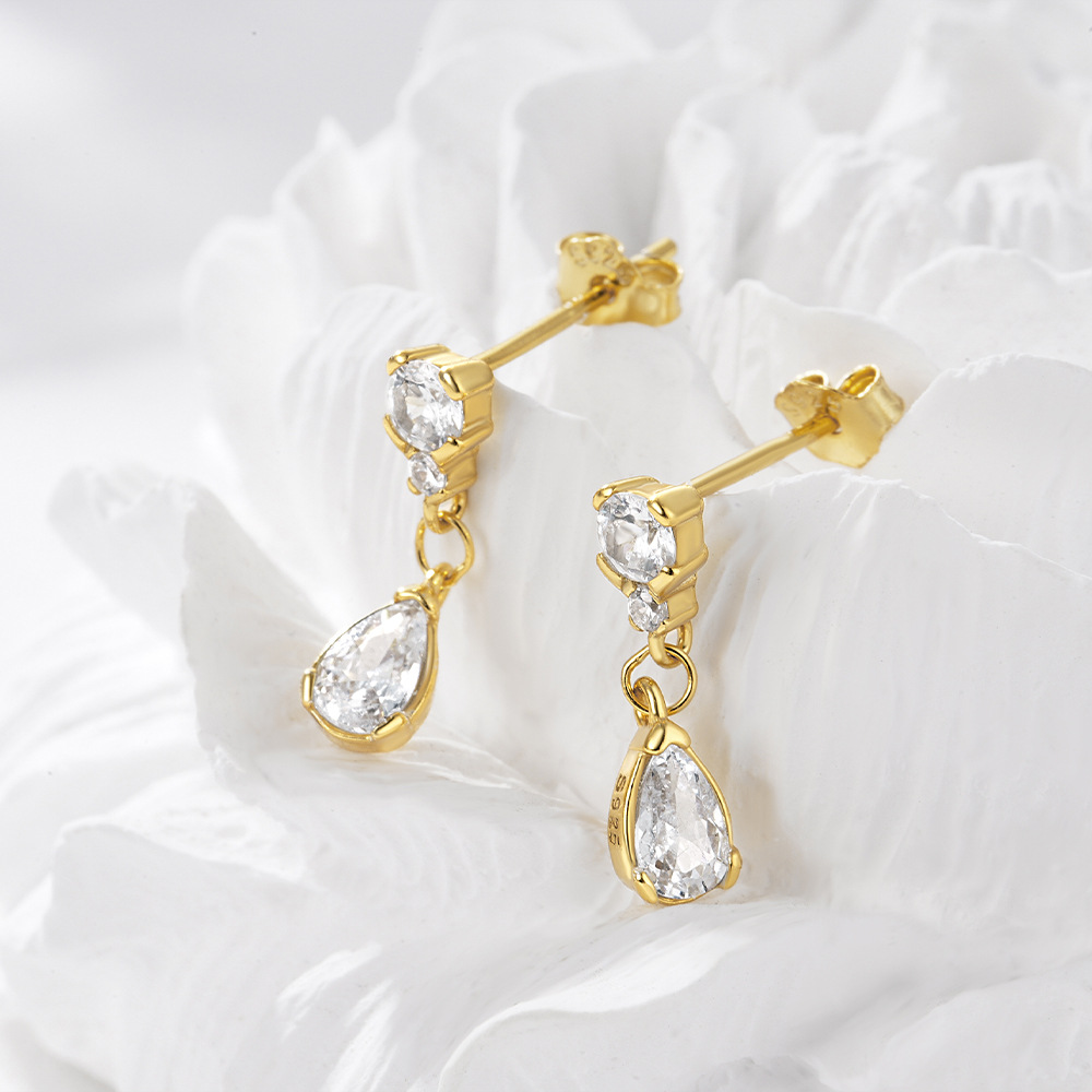 S925 Sterling Silver Drop Earrings with CZ Simple Design for Women
