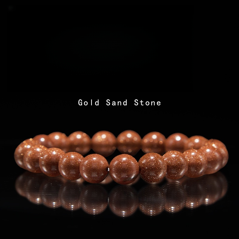 Gold sand stone Bracelet for Women Natural Gemstone Round Stone Crystal Beads for Beaded Elastic Bracelet