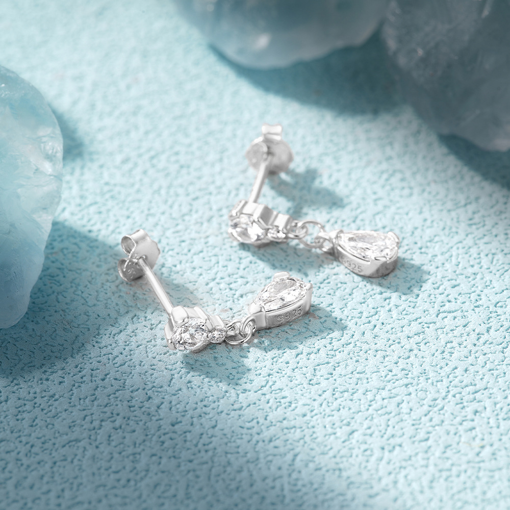 S925 Sterling Silver Drop Earrings with CZ Simple Design for Women