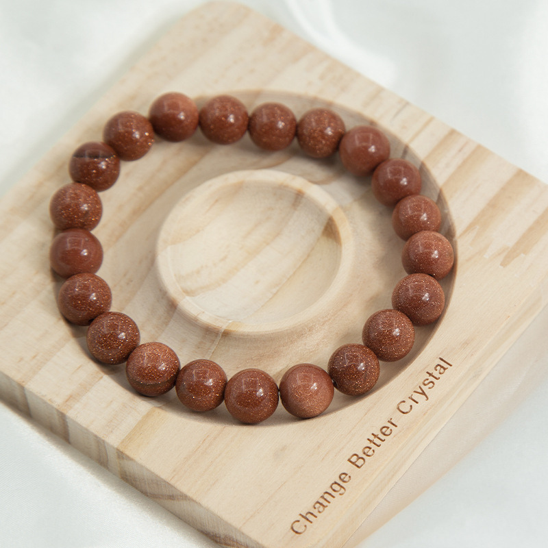 Gold sand stone Bracelet for Women Natural Gemstone Round Stone Crystal Beads for Beaded Elastic Bracelet