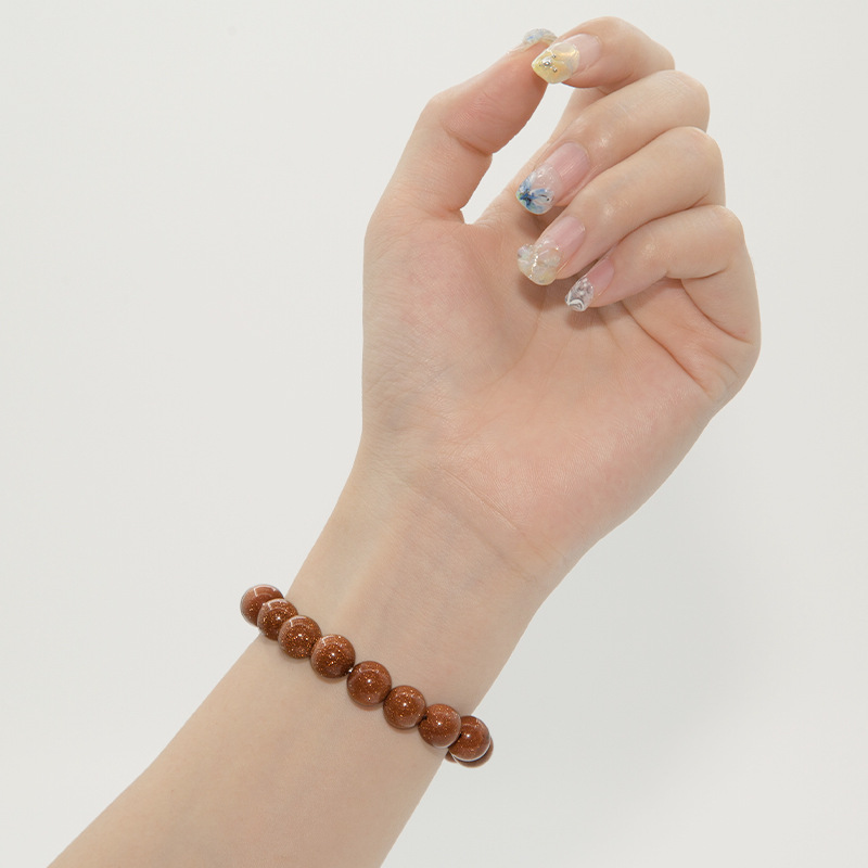 Gold sand stone Bracelet for Women Natural Gemstone Round Stone Crystal Beads for Beaded Elastic Bracelet