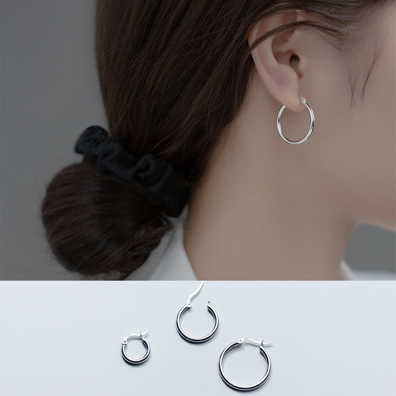 S925 Sterling Silver Hoop Earrings Casual Style Best Gift For Women