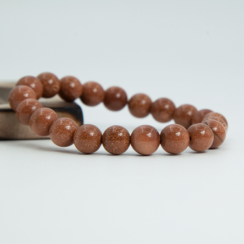 Gold sand stone Bracelet for Women Natural Gemstone Round Stone Crystal Beads for Beaded Elastic Bracelet