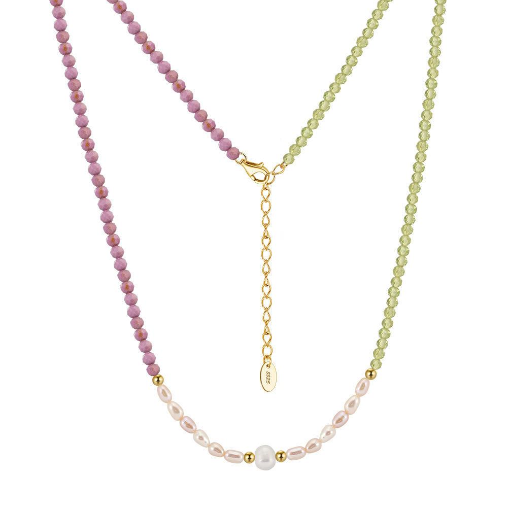 S925 Sterling Silver Necklace with Freshwater Pearl for Woment Bohemian Style