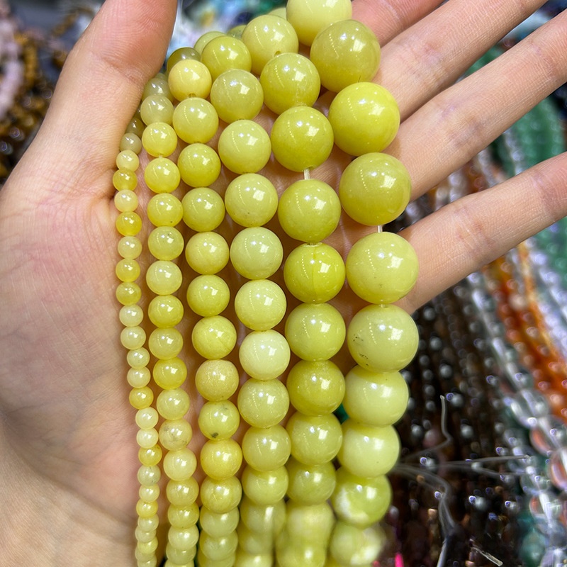 Natural Lemon Jade Round Loose Semi Gemstone Beads for Jewelry Making