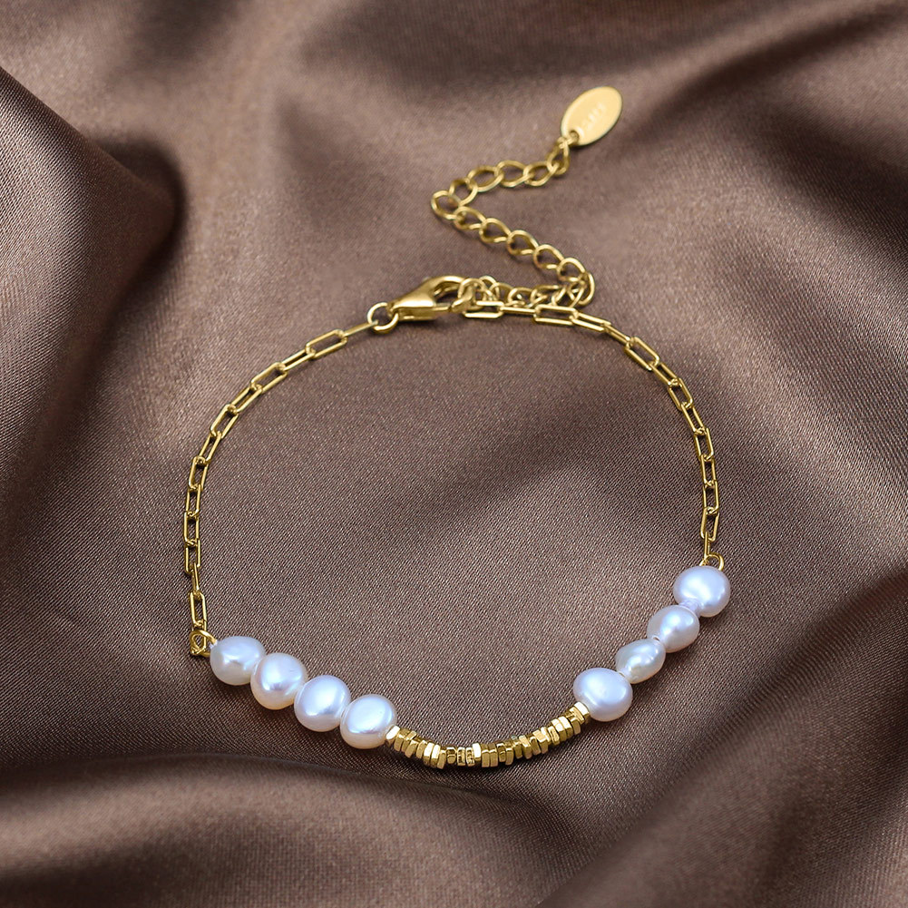 S925 Sterling Silver Bracelet with Freshwater Pearl for Woment