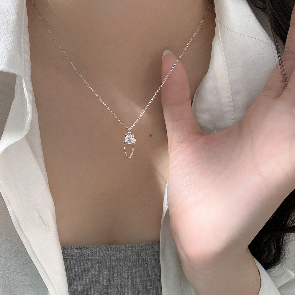 S925 Sterling Silver Pendant Necklace Owl Style Simple Zircon Pendant