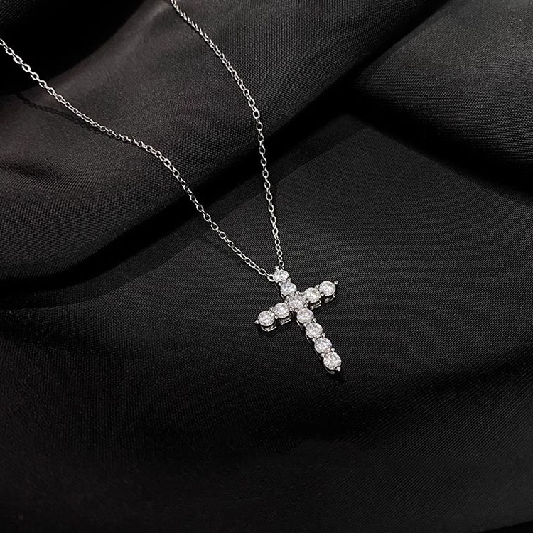 S925 Sterling Silver Pendant Cross Necklace with Cubic Zirconia Casual Style