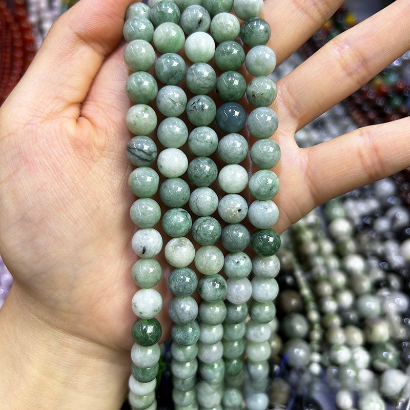 Natural Burmese jade Round Loose Semi Gemstone Beads for Jewelry Making