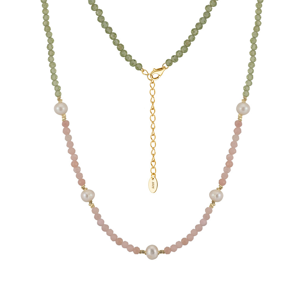 S925 Sterling Silver Necklace with Freshwater Pearl for Woment Bohemian Style