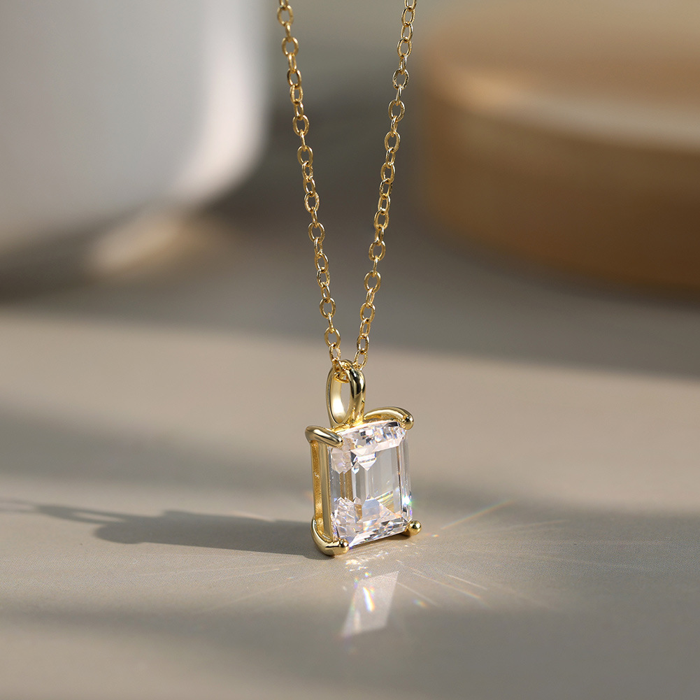 S925 Sterling Silver Pendant Necklace Luxury Niche Style Simple Square Zircon Pendant