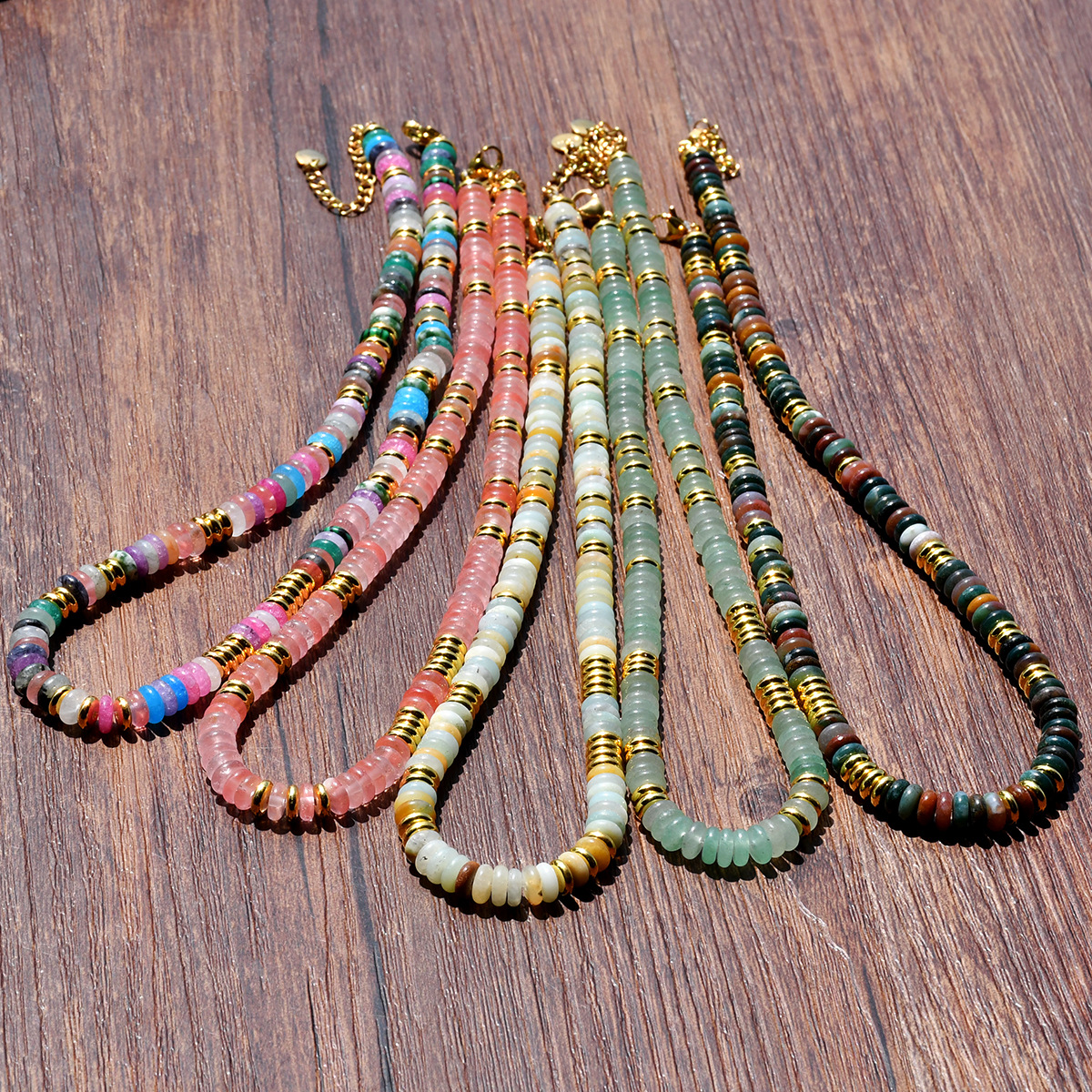 Healing Crystal Necklace for Women Natural Stone Beaded Stretch Necklace Handmade Gemstone Reiki Spiritual Jewelry Gifts