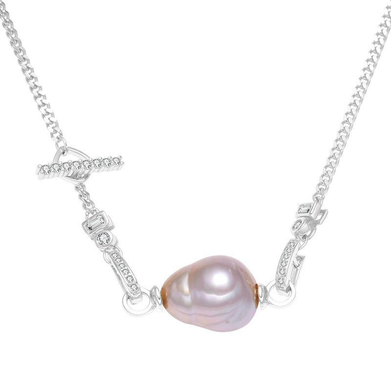 S925 Sterling Silver Pendant Necklace Jewelry with Baroque Freshwater Pearl for Women