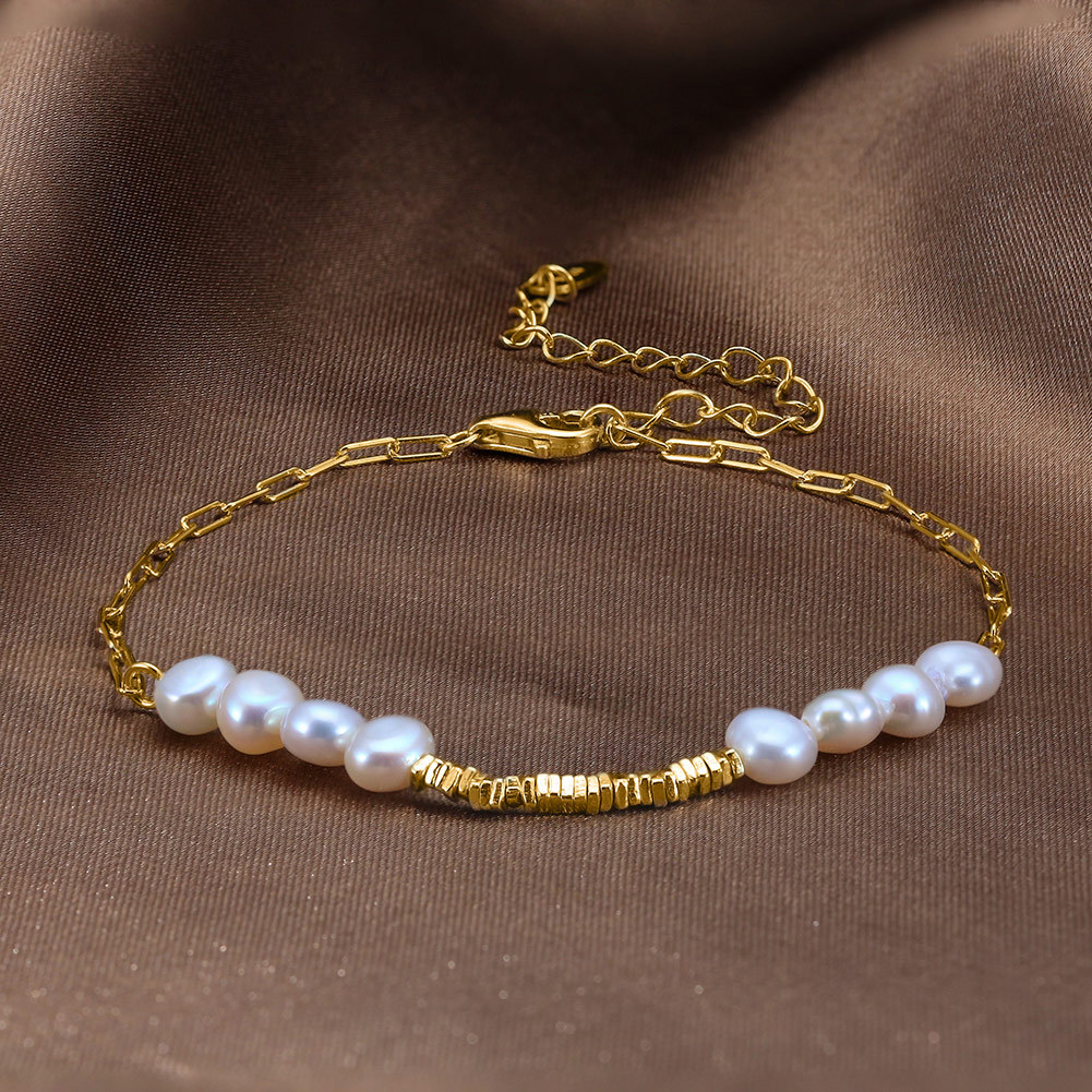 S925 Sterling Silver Bracelet with Freshwater Pearl for Woment