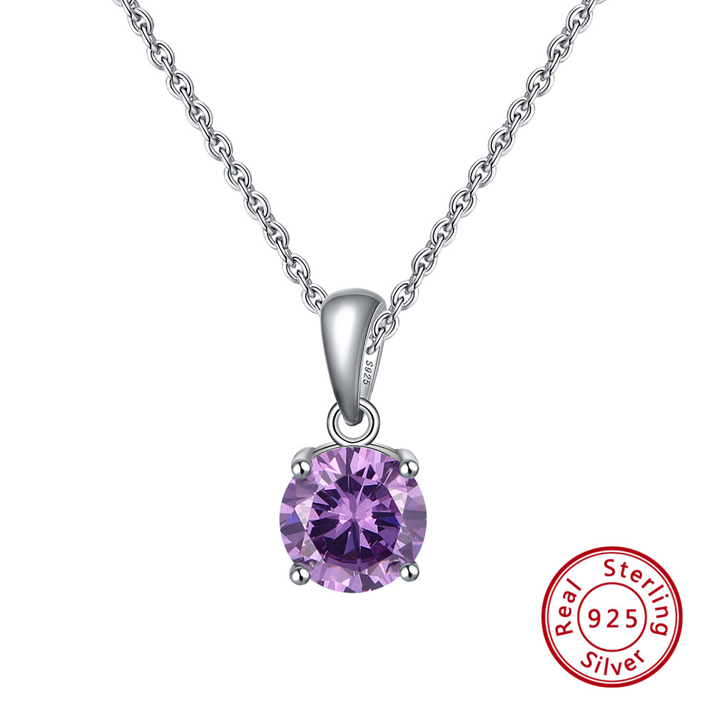 S925 Silver Necklace with 12-Color Zodiac Birthstone Heart Zircon Necklace