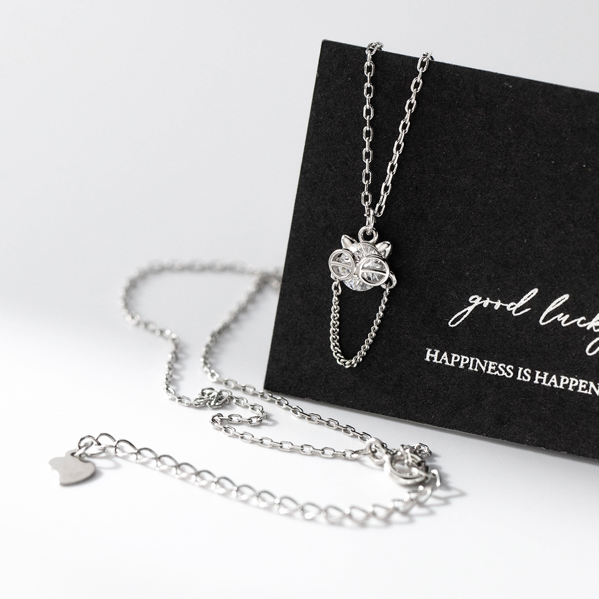 S925 Sterling Silver Pendant Necklace Owl Style Simple Zircon Pendant