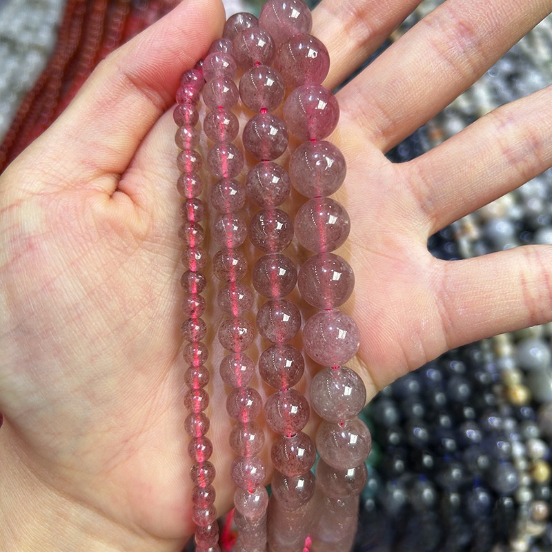 Natural Strawberry Quartz Round Loose Semi Gemstone Beads for Jewelry Making