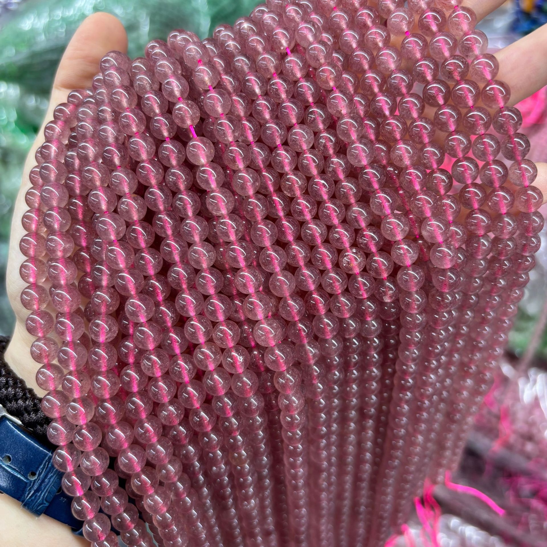 Natural Strawberry Quartz Round Loose Semi Gemstone Beads for Jewelry Making