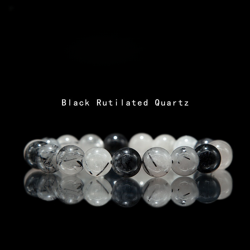 Black rutilated quartz Bracelet for Women Natural Gemstone Round Stone Crystal Beads for Beaded Elastic Bracelet