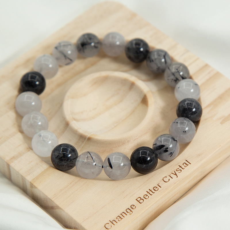 Black rutilated quartz Bracelet for Women Natural Gemstone Round Stone Crystal Beads for Beaded Elastic Bracelet