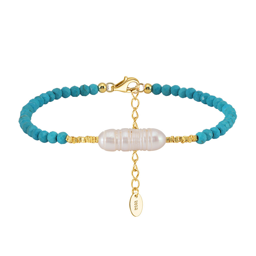S925 Sterling Silver Bracelet with Freshwater Pearl  Bohemian Style for Woment
