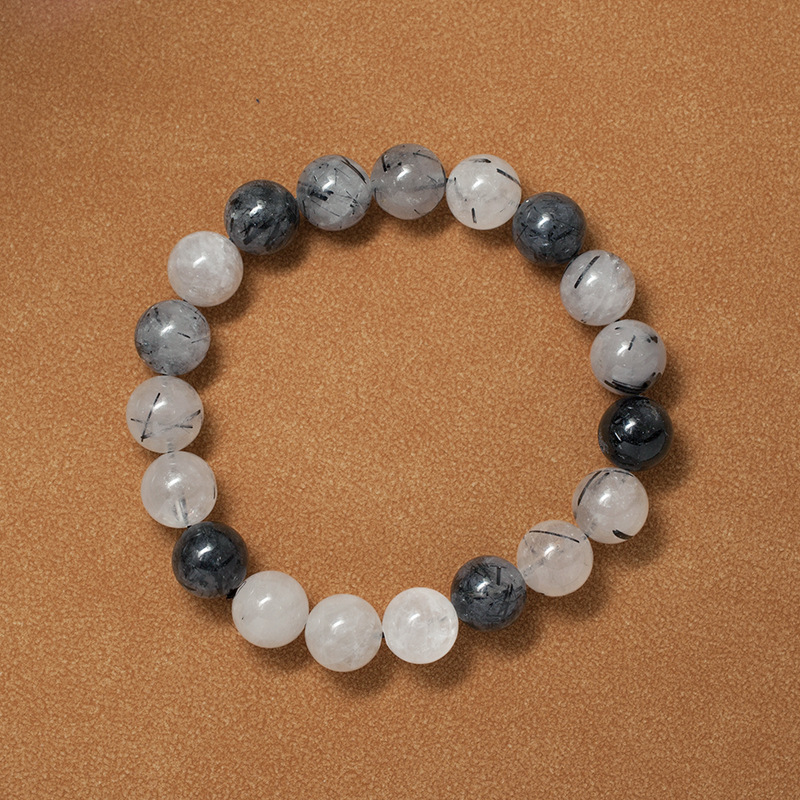 Black rutilated quartz Bracelet for Women Natural Gemstone Round Stone Crystal Beads for Beaded Elastic Bracelet