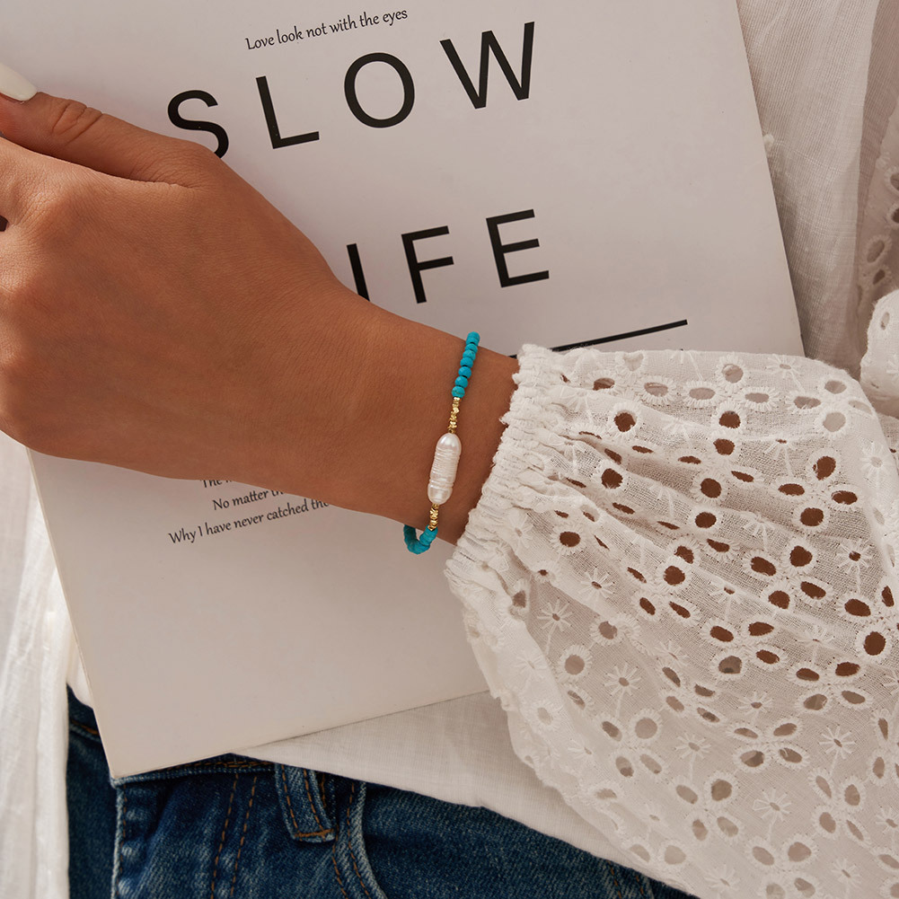 S925 Sterling Silver Bracelet with Freshwater Pearl  Bohemian Style for Woment