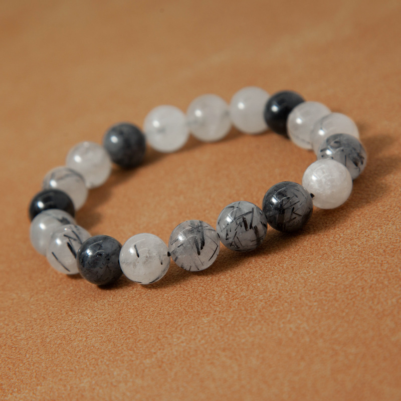 Black rutilated quartz Bracelet for Women Natural Gemstone Round Stone Crystal Beads for Beaded Elastic Bracelet