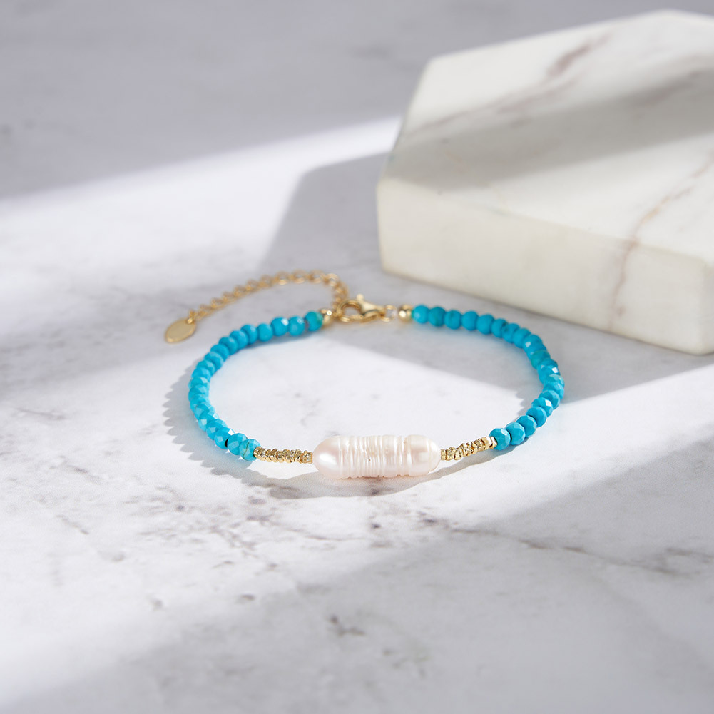 S925 Sterling Silver Bracelet with Freshwater Pearl  Bohemian Style for Woment