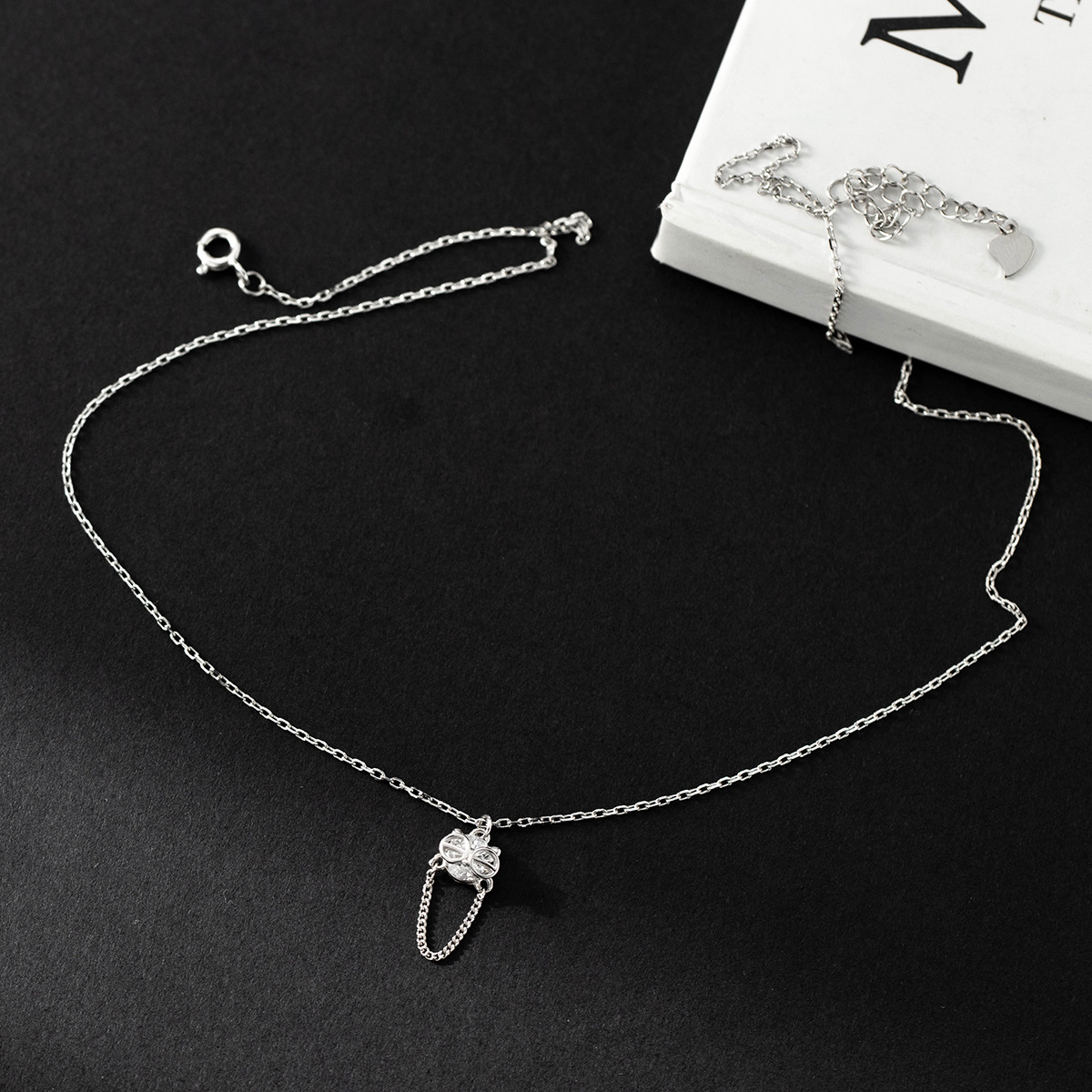 S925 Sterling Silver Pendant Necklace Owl Style Simple Zircon Pendant