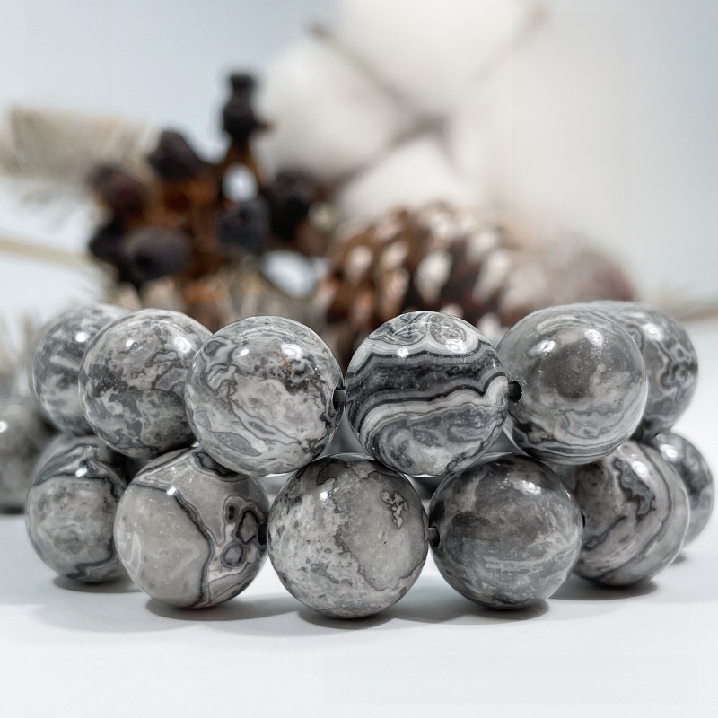 Natural Map Stone Round Loose Semi Gemstone Beads for Jewelry Making