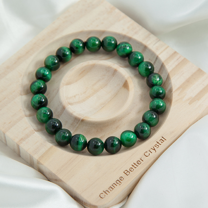 Green tiger eye Bracelet for Women Natural Gemstone Round Stone Crystal Beads for Beaded Elastic Bracelet