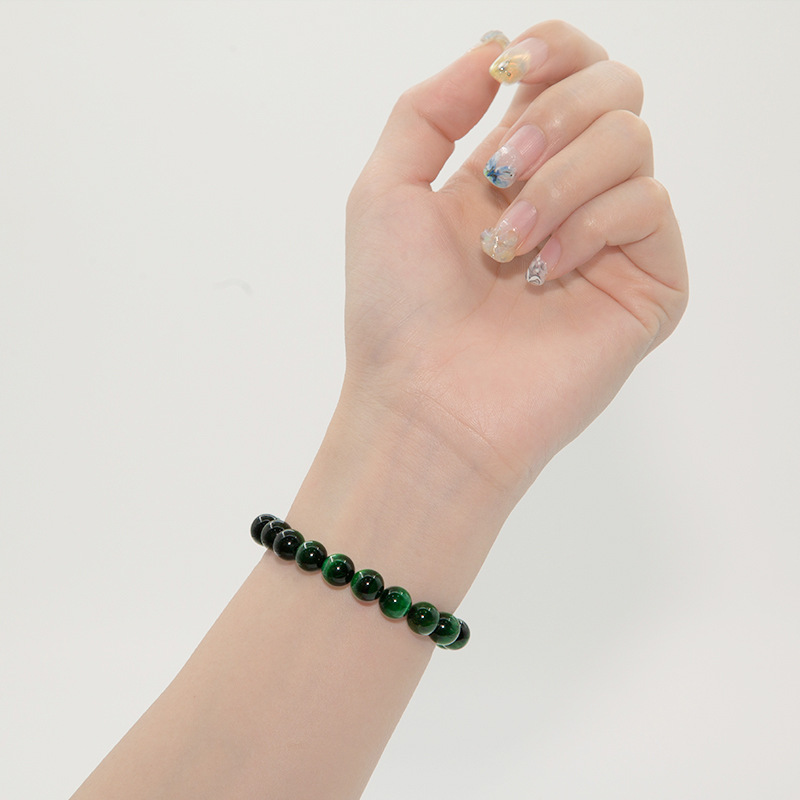 Green tiger eye Bracelet for Women Natural Gemstone Round Stone Crystal Beads for Beaded Elastic Bracelet