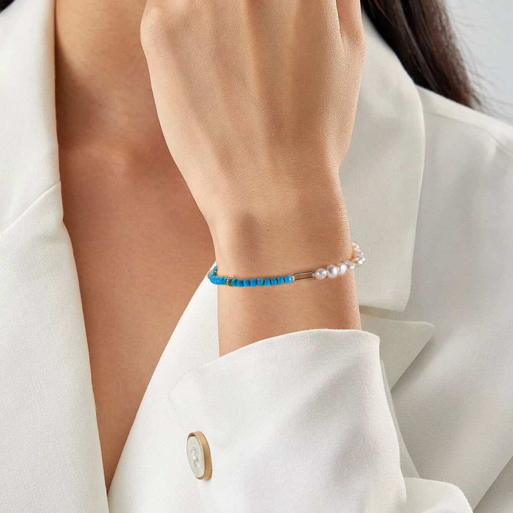 S925 Sterling Silver Bracelet with Freshwater Pearl  Bohemian Style for Woment