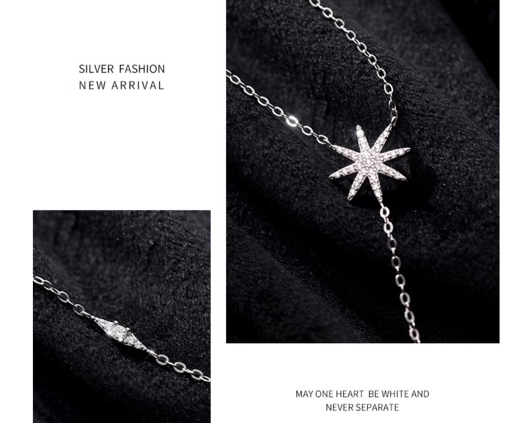 Y-shape S925 Sterling Silver Long Pendant Necklace with Cubic Zircon Star Shape for Women