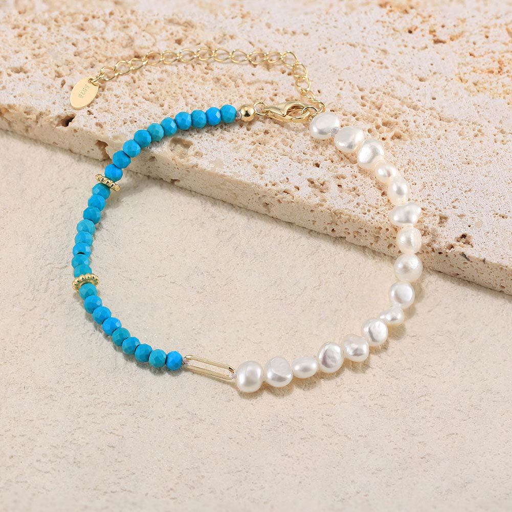 S925 Sterling Silver Bracelet with Freshwater Pearl  Bohemian Style for Woment