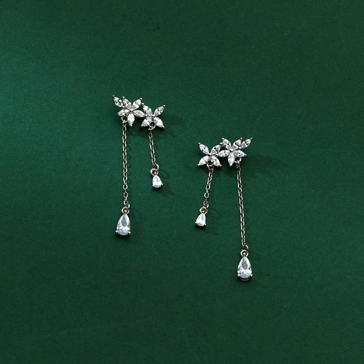 S925 Sterling Silver Drop Earrings Jewelry with Cubic Zirconia Flower Design for Women