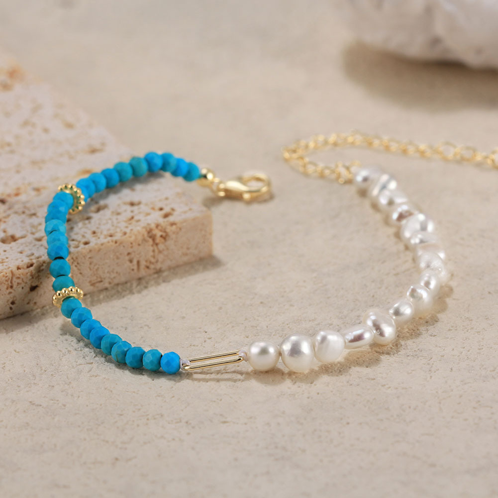 S925 Sterling Silver Bracelet with Freshwater Pearl  Bohemian Style for Woment