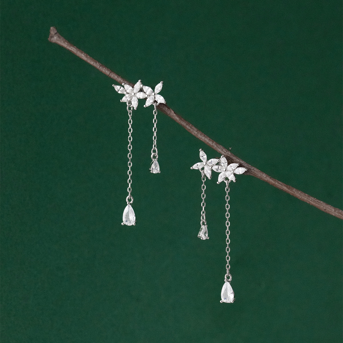 S925 Sterling Silver Drop Earrings Jewelry with Cubic Zirconia Flower Design for Women