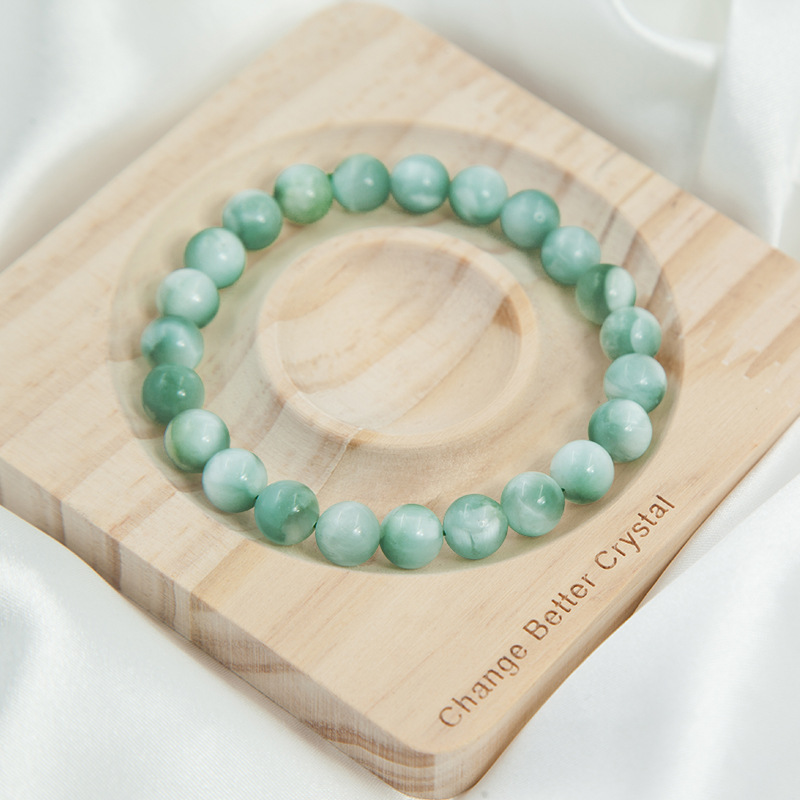 Green Larimar Bracelet for Women Natural Gemstone Round Stone Crystal Beads for Beaded Elastic Bracelet