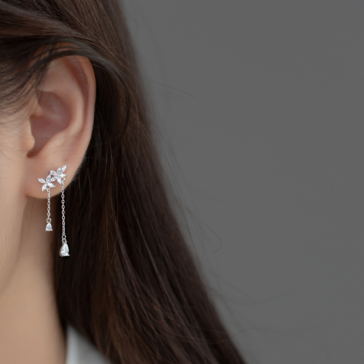 S925 Sterling Silver Drop Earrings Jewelry with Cubic Zirconia Flower Design for Women