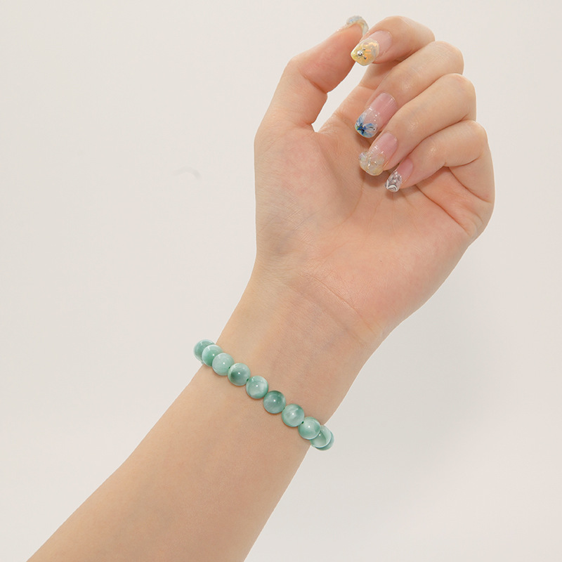 Green Larimar Bracelet for Women Natural Gemstone Round Stone Crystal Beads for Beaded Elastic Bracelet